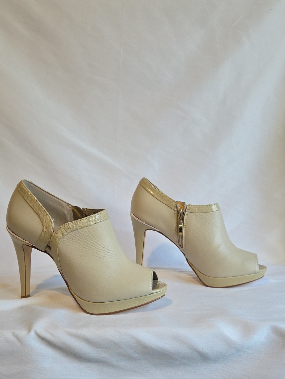 Alfani Cream Peep-Toe High Heel Booties with Side Zip